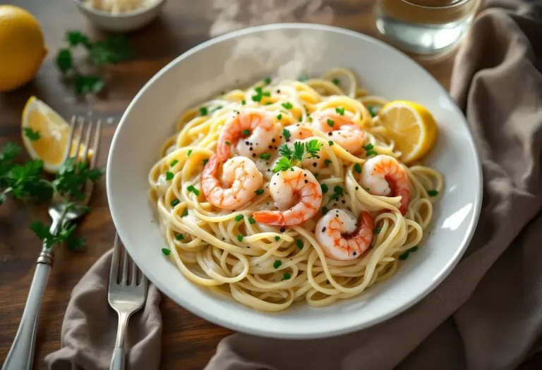 Linguine aux poireaux, sauce crème ultra onctueuse et crevettes gourmandes