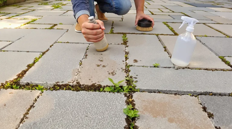 Entre les dalles, les paysagistes versent toujours ceci : et les mauvaises herbes ne repoussent pas Entre les dalles, les paysagistes versent toujours ceci : et les mauvaises herbes ne repoussent pas