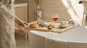 salle de bain travertin et bois