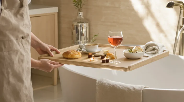 salle de bain travertin et bois